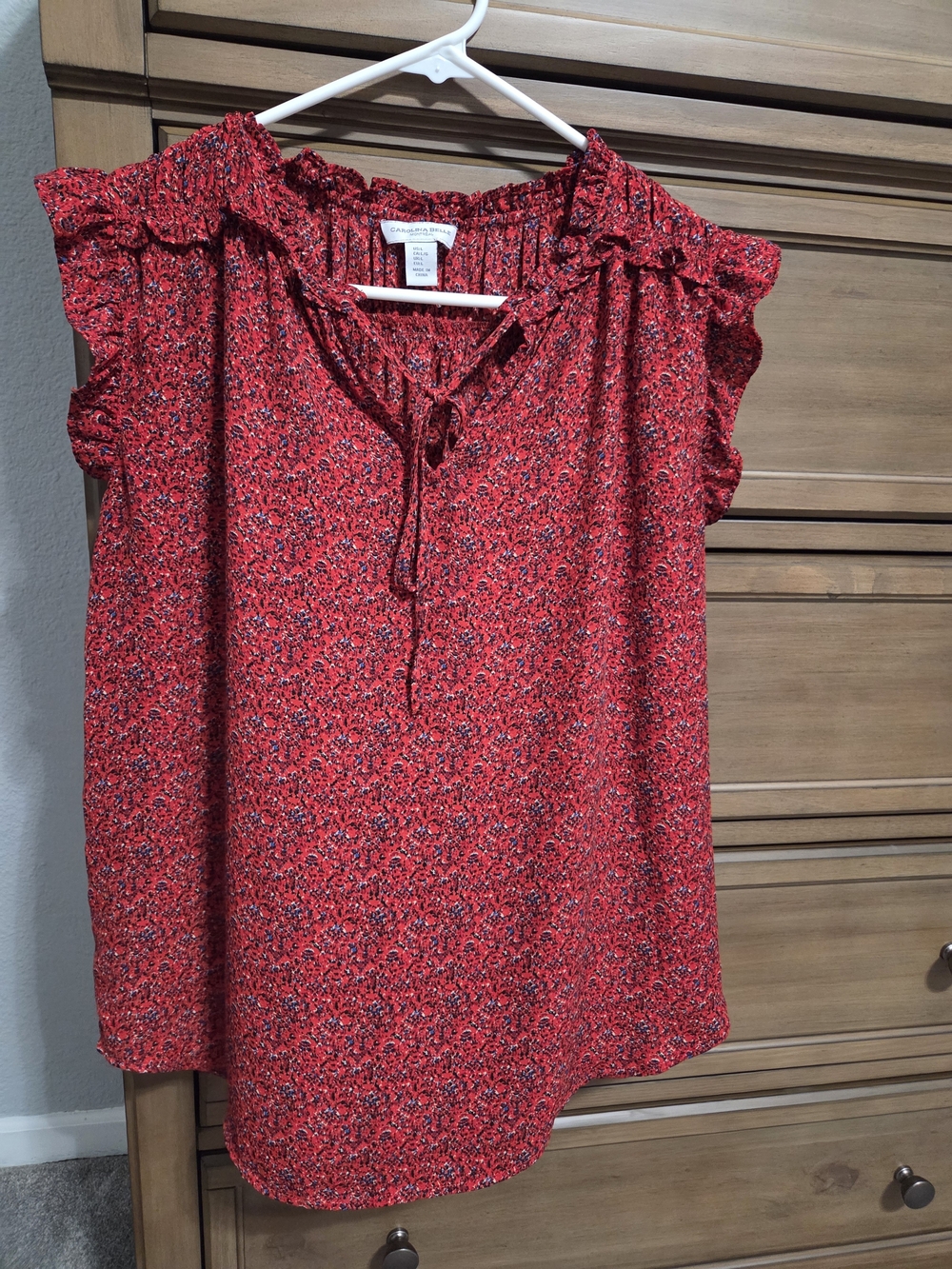 Carolina Belle Montreal Floral Ruffle Tie-Front Sleeveless Top